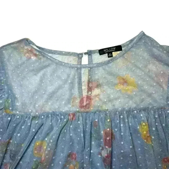 Willow Floral Embroidered Cottage Core Polka Dot Tiered Top, 2XL - Picture 2 of 8
